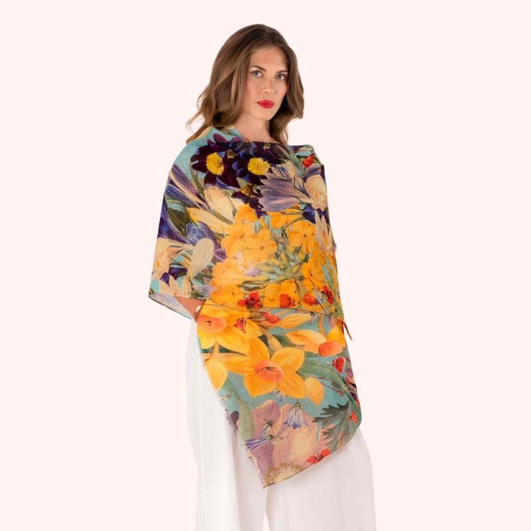 Linen/Cotton Mix Scarf - Spring Flora