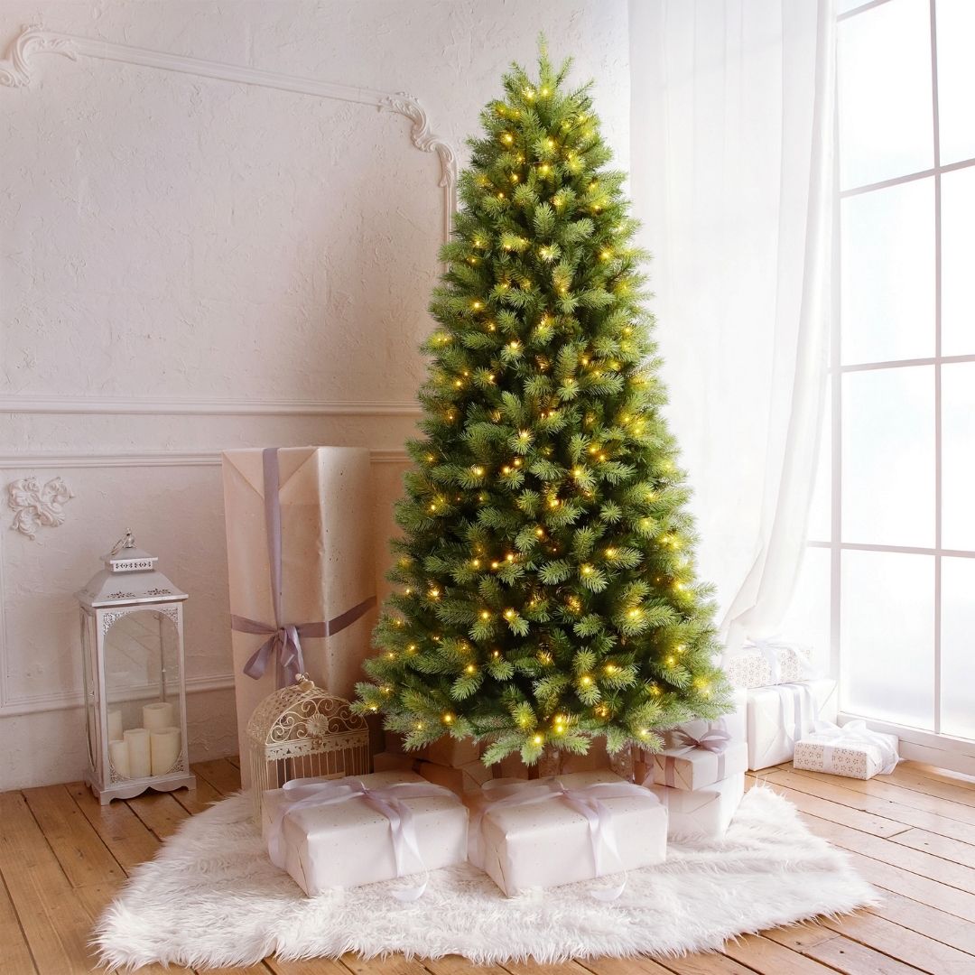 7.5ft Pre-Lit Slim Kensington Fir Artificial Christmas Tree