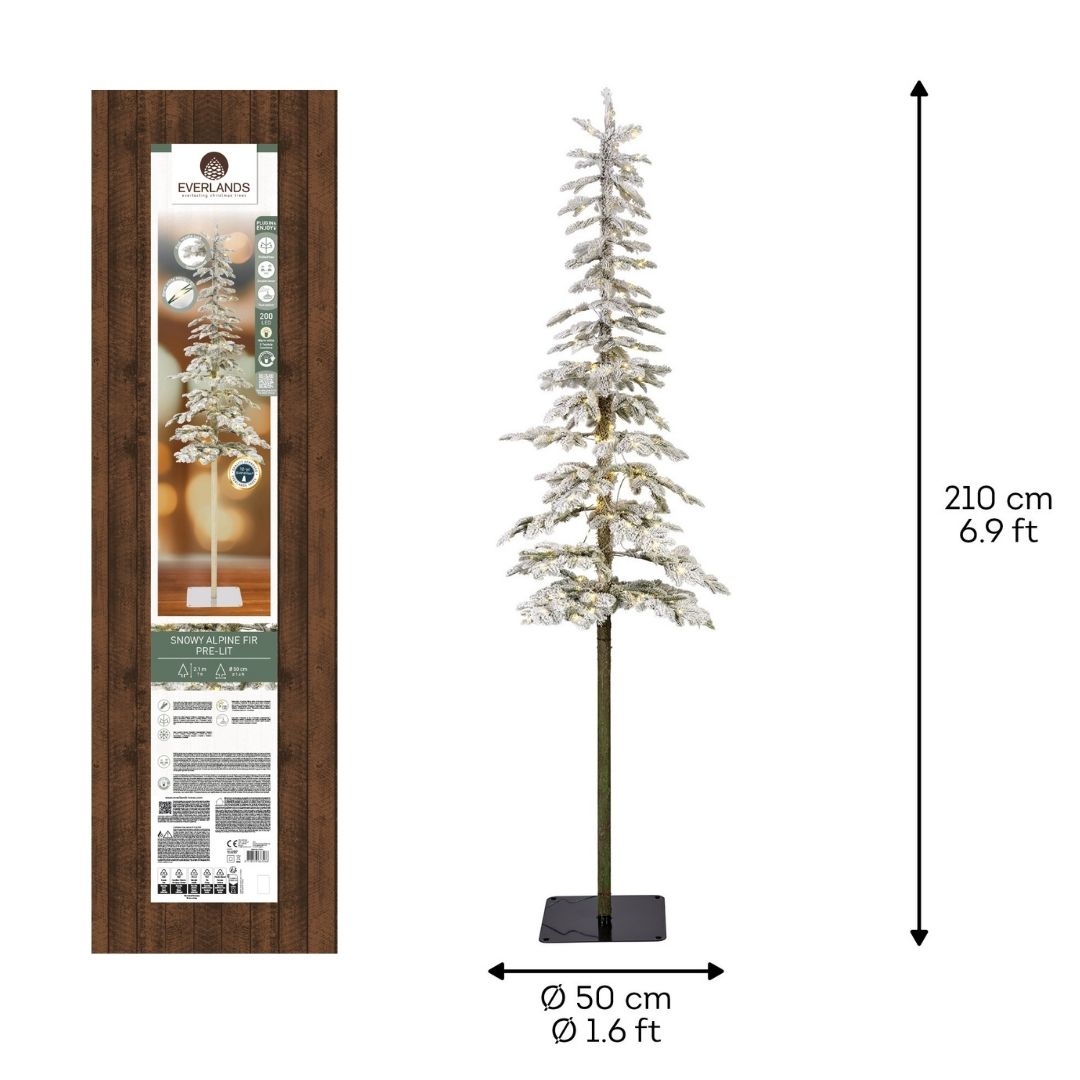 Christmas Snowy Alpine Fir Tree Pre-Lit 2.1m