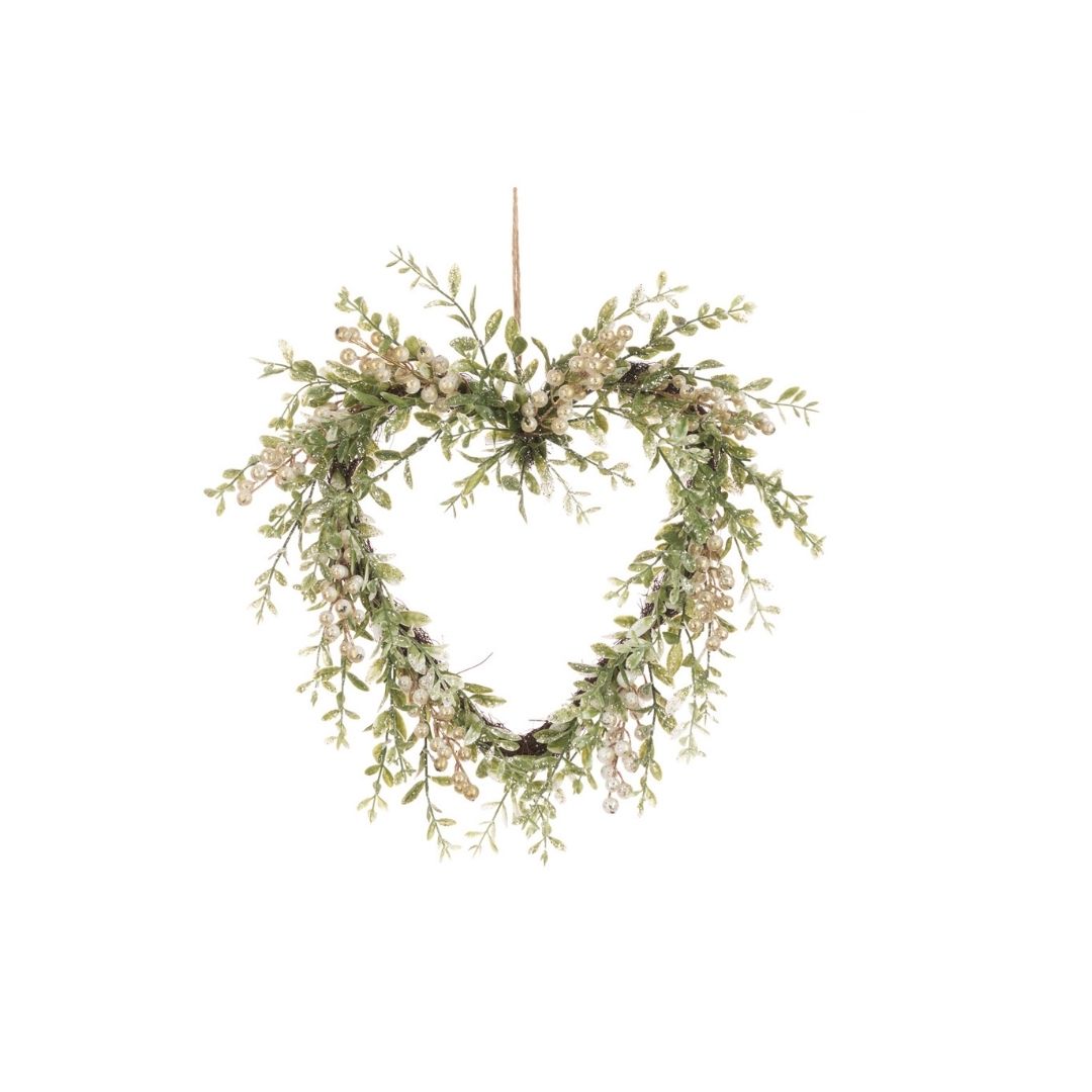 Christmas Sparkle Berry Heart Wreath 43cm