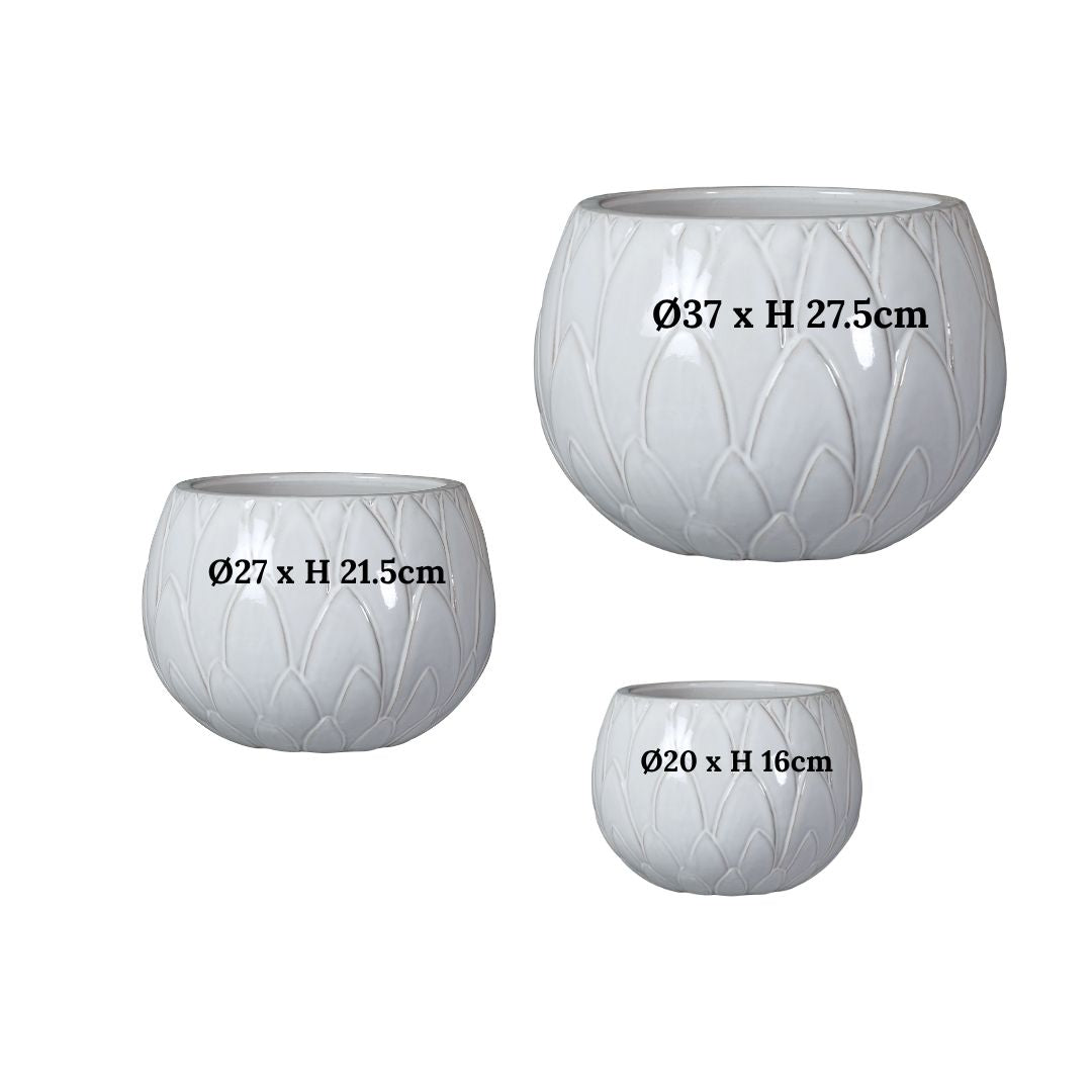 Glazed Bowl Outdoor Planter Victoria - White