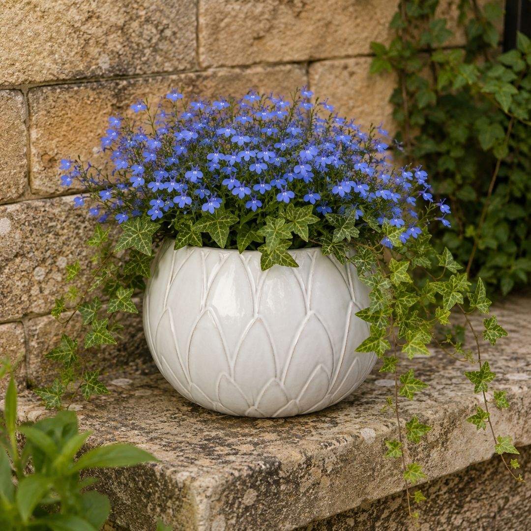 Glazed Bowl Outdoor Planter Victoria - White