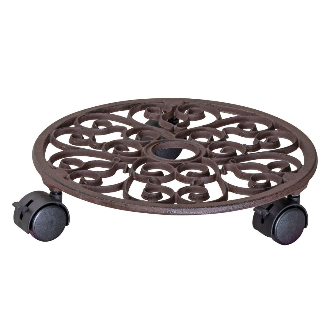 Plant Trolley Indoor/Outdoor Round - Cast Iron Brown