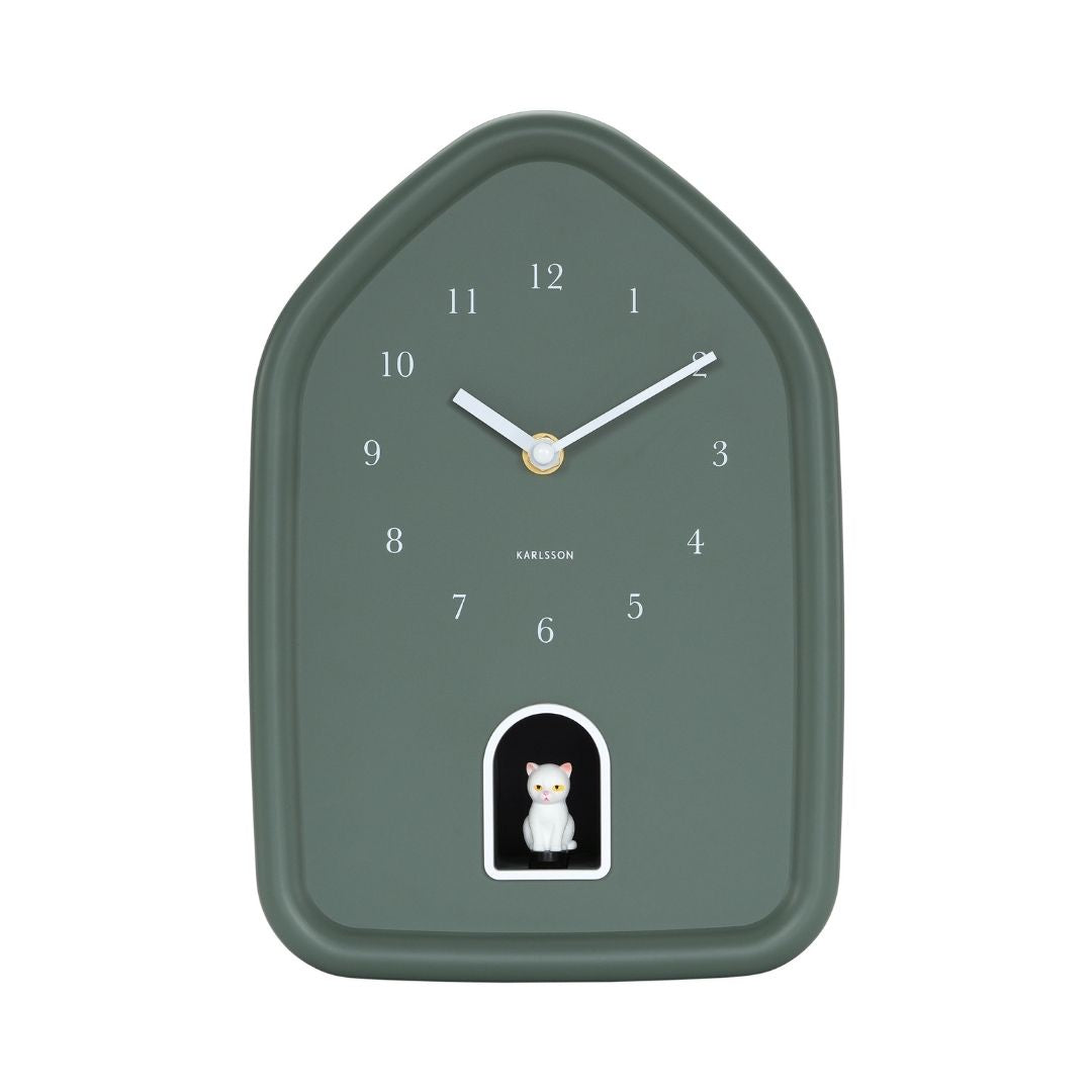 Wall Clock Modern Kitty Jungle Green
