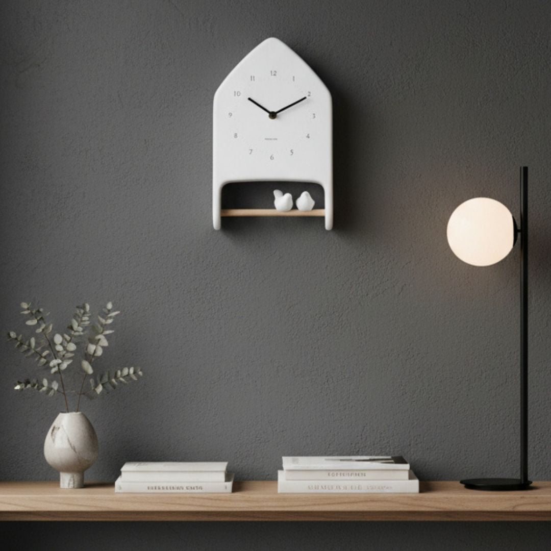 Wall Clock Love Birds - White