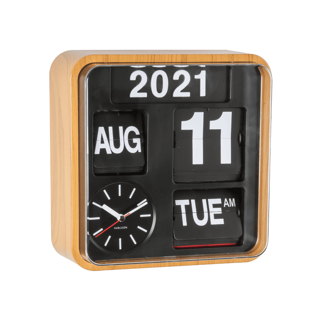 Wall Clock Mini Flip Light Wood