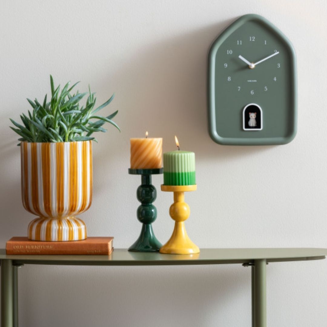 Wall Clock Modern Kitty Jungle Green