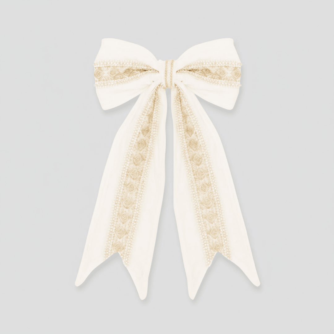 White Velour Bow Gold Detail