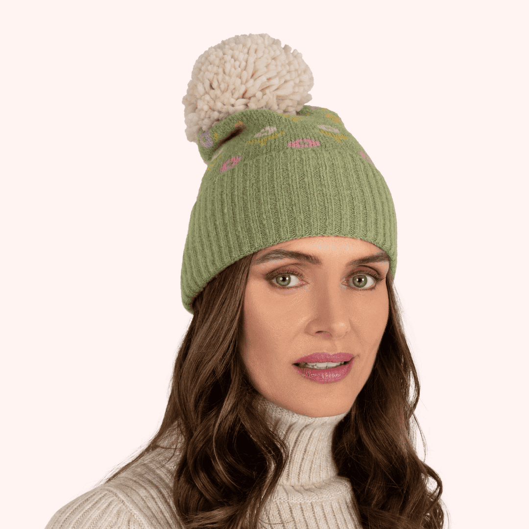 Willow Ditsy Flower Pompom Hat - Sage