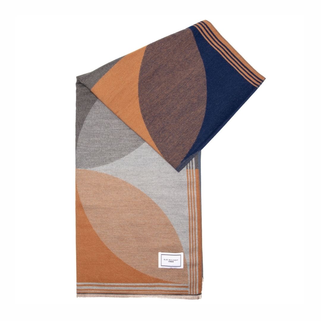 Winter Scarf Blue Camel Semi-Circles