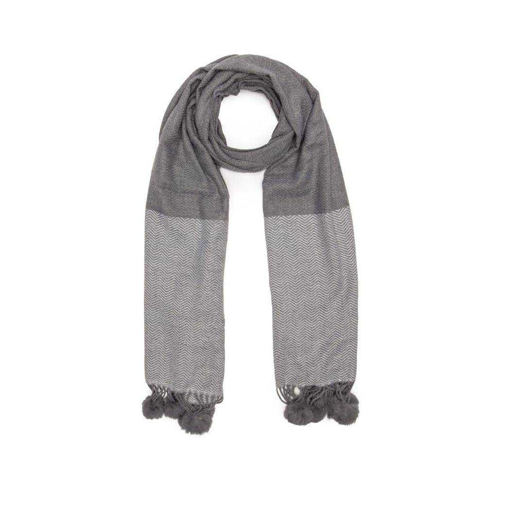 Winter Scarf Grey Chevron Pom Poms