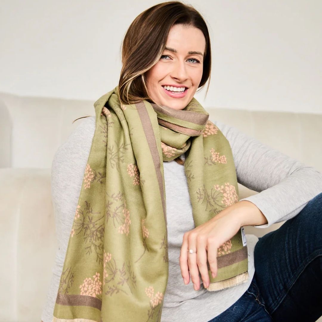 Winter Scarf Olive & Dusty Rose Floral