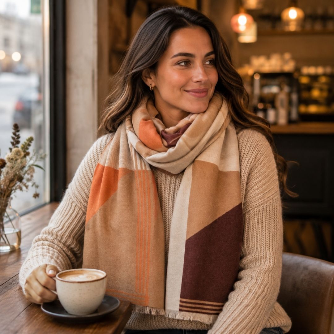 Winter Scarf Tan Orange Geometric