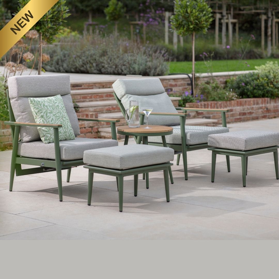 Wisley Reclining Sofa Chairs With Footstools & Coffee Table - Sage