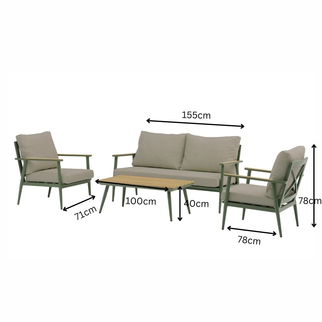 Wisley 2 Seat Sofa Set & Coffee Table - Sage