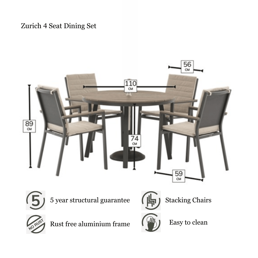 Zurich 4 Seat Round Dining Set