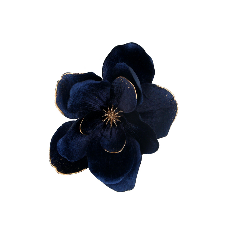 Navy & Gold Magnolia Flower Clip