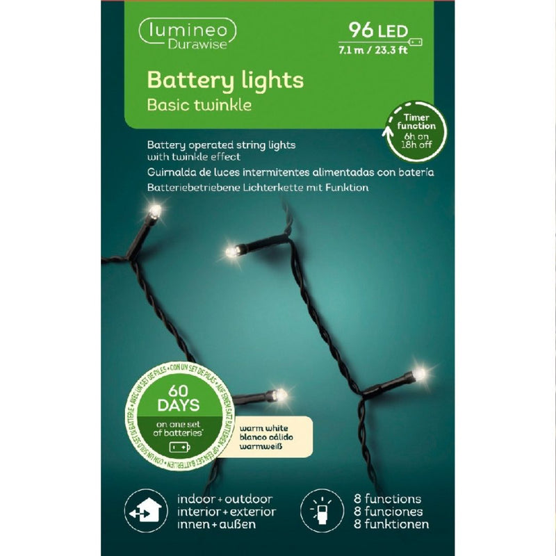 Battery Christmas String Lights 96 LED - Warm White