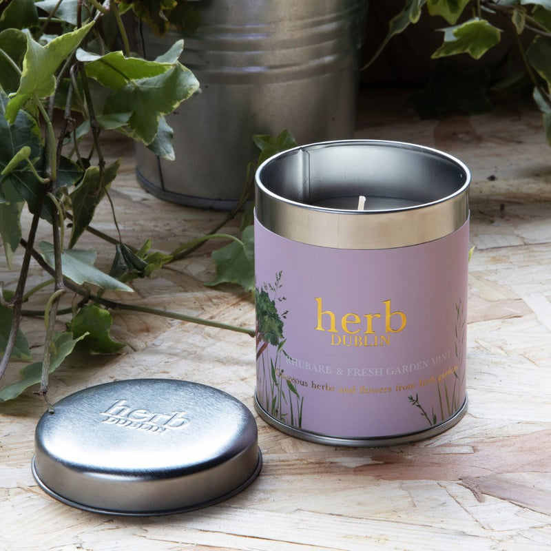 Herb Dublin Rhubarb & Garden Mint Tin Candle - The Garden HouseHerb Dublin