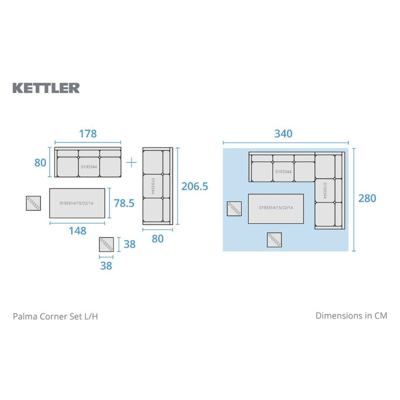 Kettler Palma Corner Set (LH) with Fire Pit Table - The Garden HouseKettler