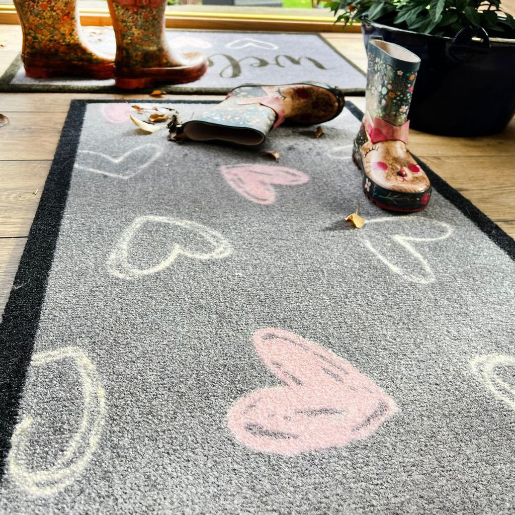 Heart Runner Rug Welcome Hearts Runner Rug 50 x 150cm | Absorbent Indoor Runner